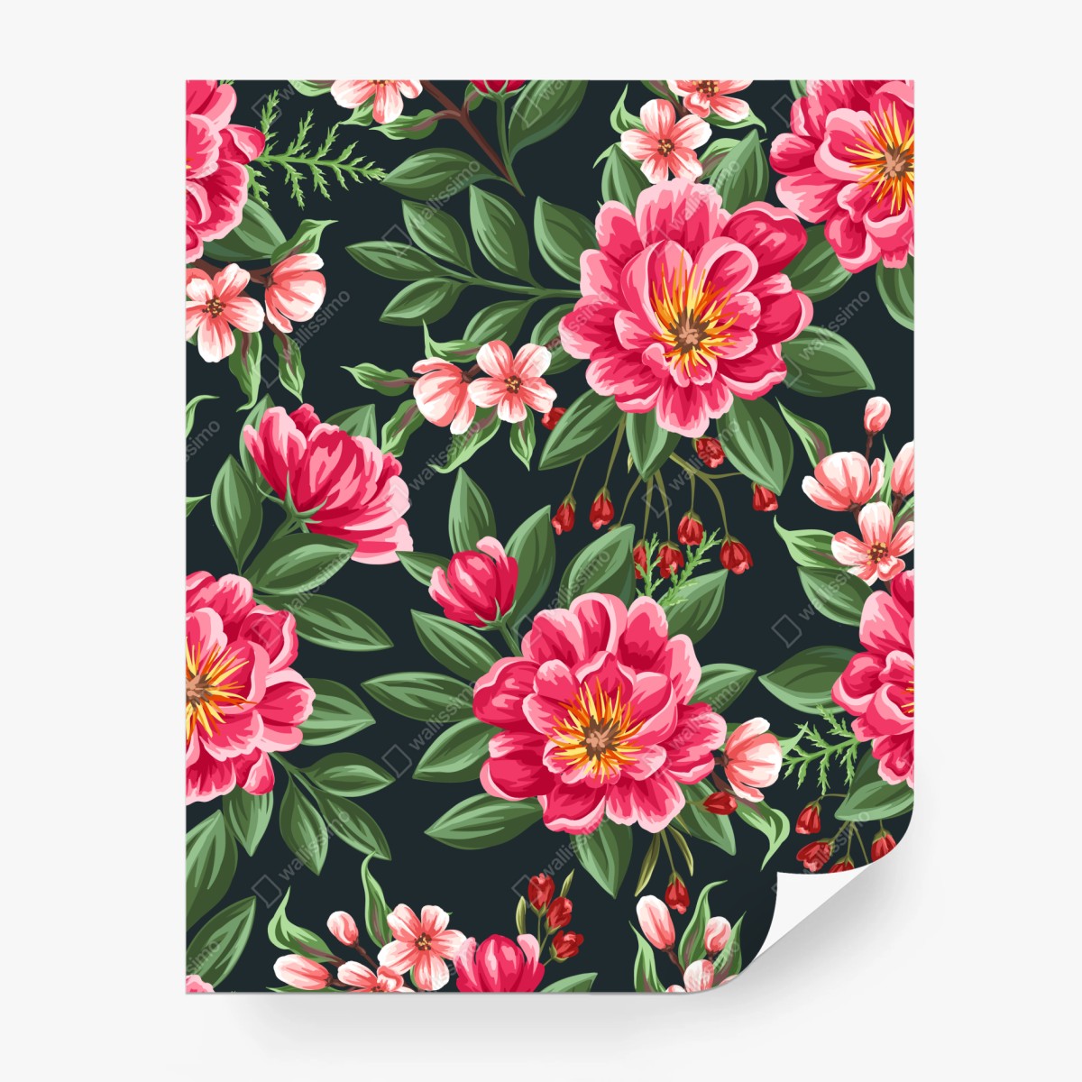 Fototapete rosa aquarell blumenmuster auf dunklem hintergrund – Wallnifity®