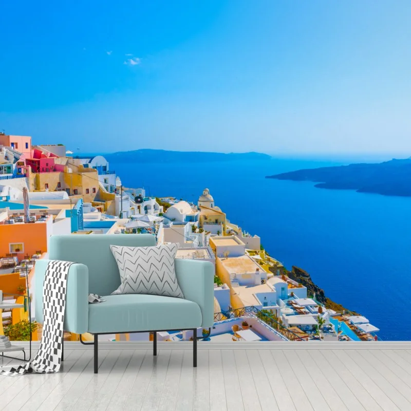 Fototapete sonnige ansicht der caldera von Santorini – Wallnifity®