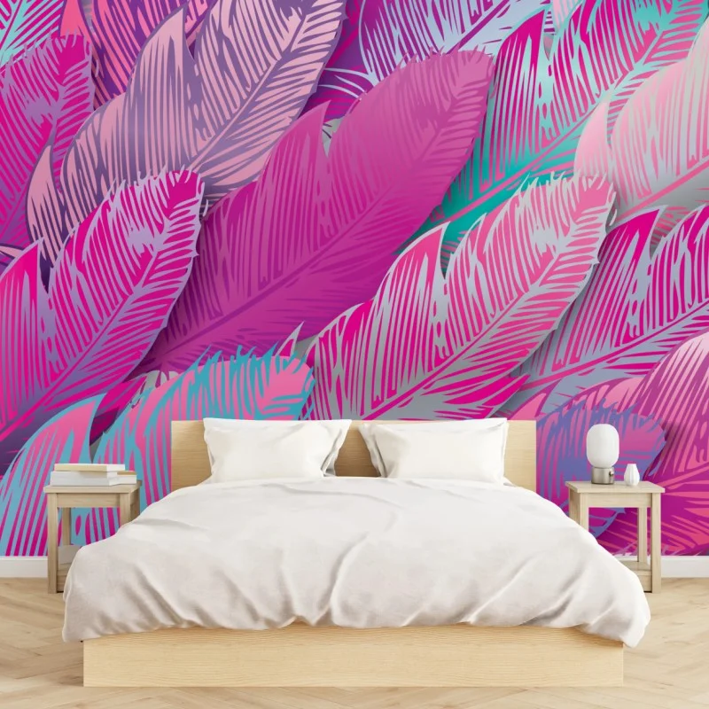 Fototapete irisierendes rosa federmuster – Wallnifity®