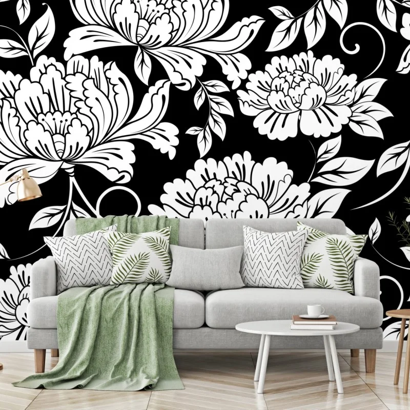 Fototapete monochromes blumenmuster