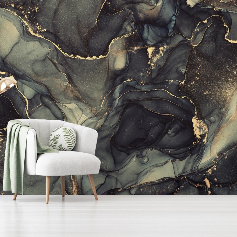 Fototapete luxuriöse abstrakte alkoholtinten-kunst mit goldenen adern – Wallnifity®