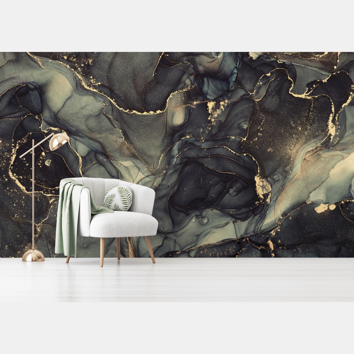 Fototapete luxuriöse abstrakte alkoholtinten-kunst mit goldenen adern – Wallnifity®