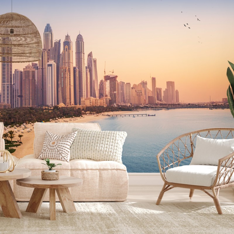 Fototapete Dubai skyline bei sonnenuntergang – Wallnifity®