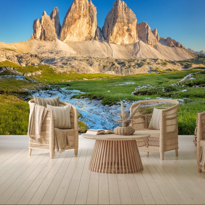 Fototapete Tre Cime di Lavaredo über der alpenwiese – Wallnifity®
