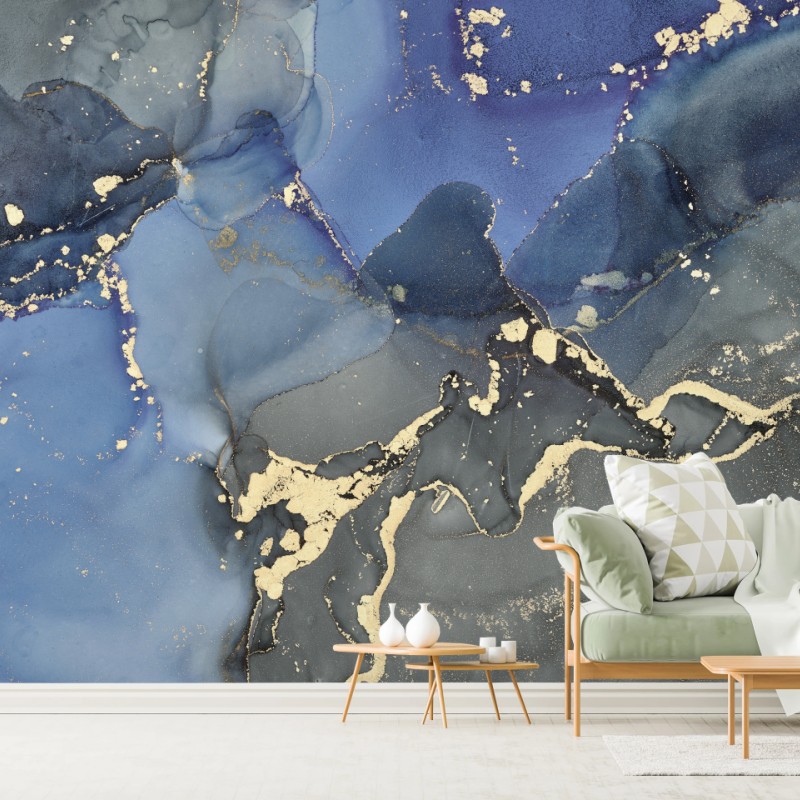 Fototapete luxuriöse blau-goldene abstraktion – Wallnifity®