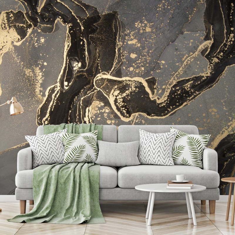 Fototapete luxuriöser schwarz-goldener marmor abstrakt – Wallnifity®