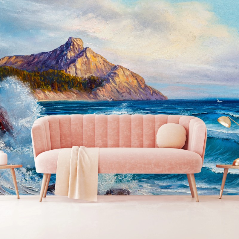 Fototapete türkisblaue welle - meereslandschaft in öl – Wallnifity®