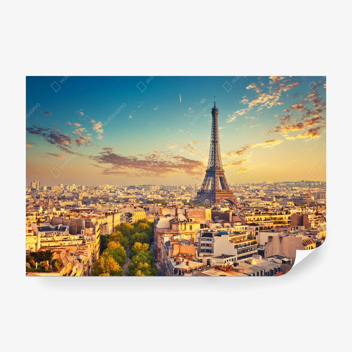 Fototapete sonnenuntergang über Paris skyline mit eiffelturm – Wallnifity®