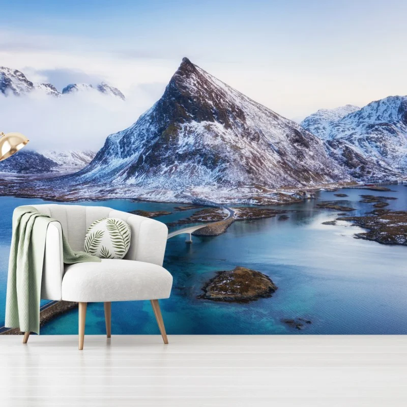 Fototapete Lofoten brücke und berg aus der luft – Wallnifity®