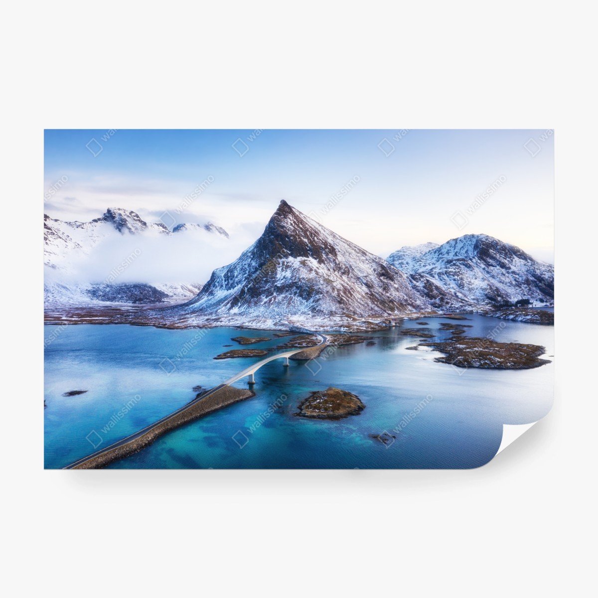 Fototapete Lofoten brücke und berg aus der luft – Wallnifity®