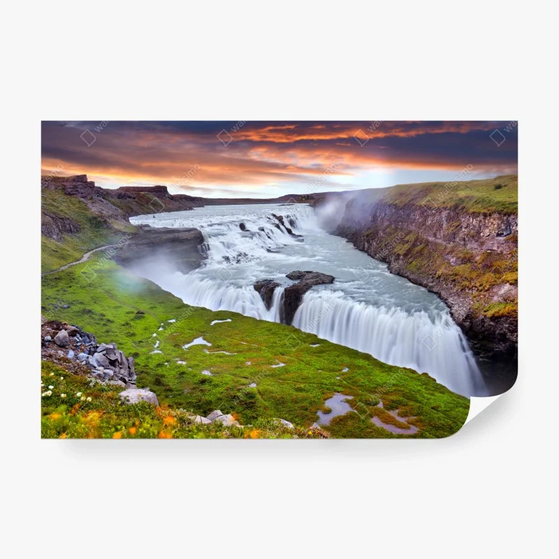 Fototapete panoramablick auf den wasserfall Gullfoss