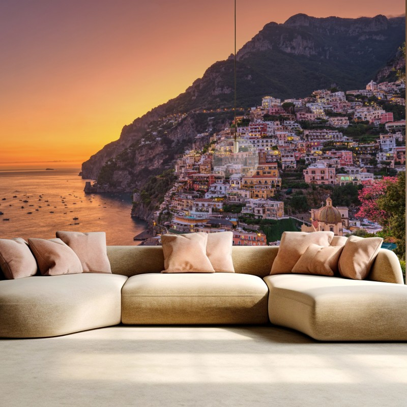 Fototapete sonnenuntergang über Positano, Amalfiküste – Wallnifity®