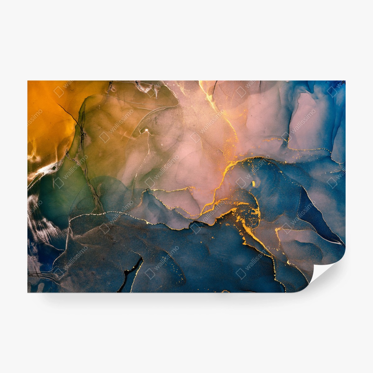 Fototapete blaues und goldenes abstraktes marmormotiv – Wallnifity®