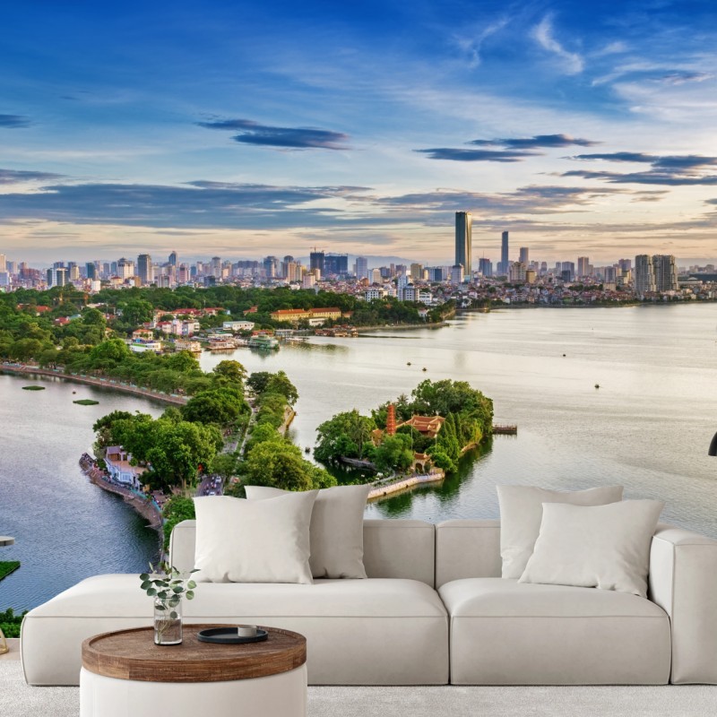 Fototapete ruhige städtische panorama am see – Wallnifity®