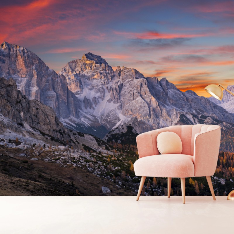 Fototapete majestätischer herbstlicher sonnenuntergang in den bergen – Wallnifity®