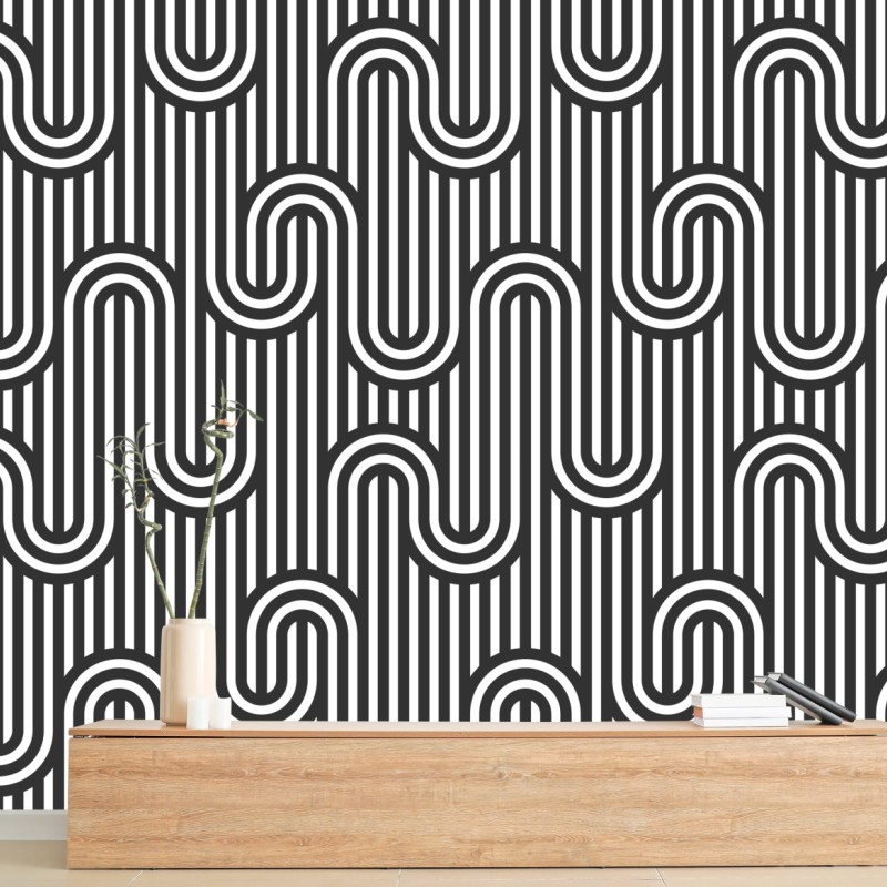 Fototapete schwarz-weiß geometrisches optisches muster – Wallnifity®