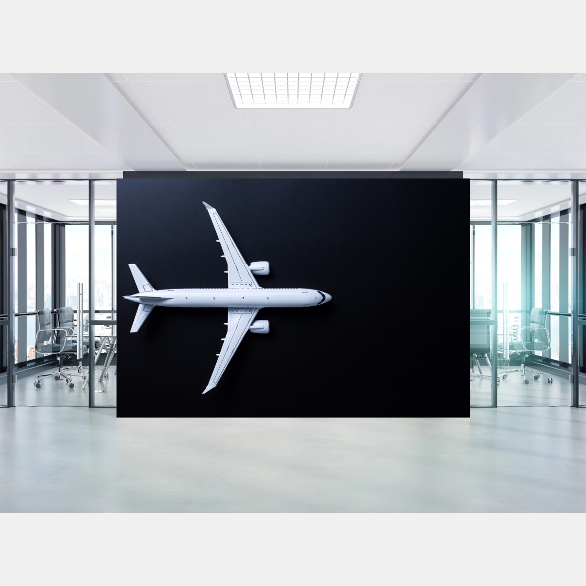 Fototapete weißes flugzeug von oben auf schwarzem hintergrund – Wallnifity®