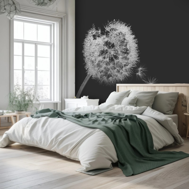 Fototapete zarter löwenzahn in monochrom – Wallnifity®