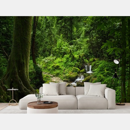 Fototapete üppiger grüner waldwasserfall – Wallnifity®