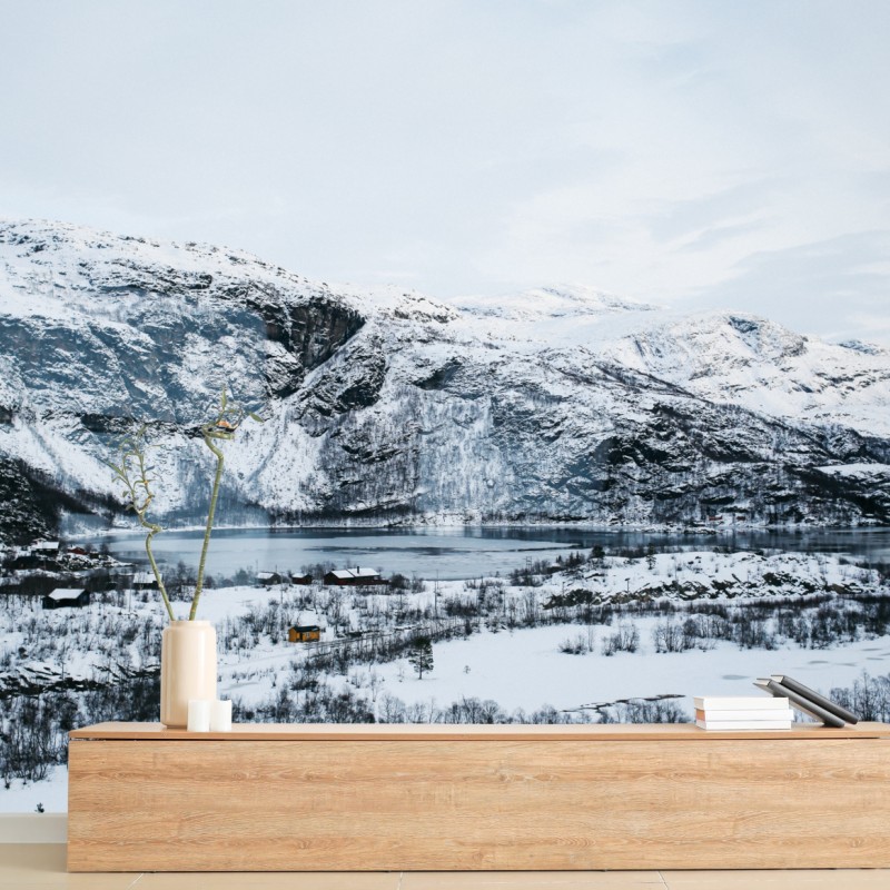 Fototapete ruhige winterliche berglandschaft über zugefrorenem see – Wallnifity®