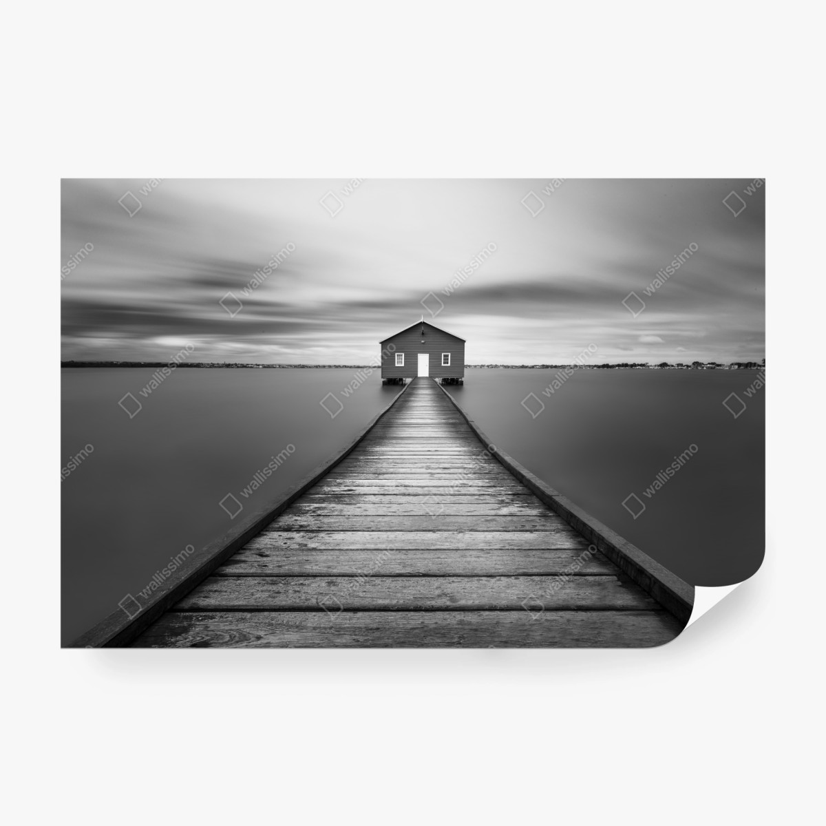 Fototapete einsames bootshaus am ruhigen steg – Wallnifity®