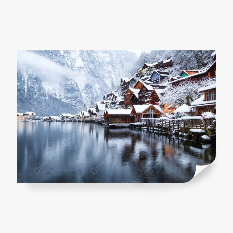 Fototapete verschneites Hallstatt am see