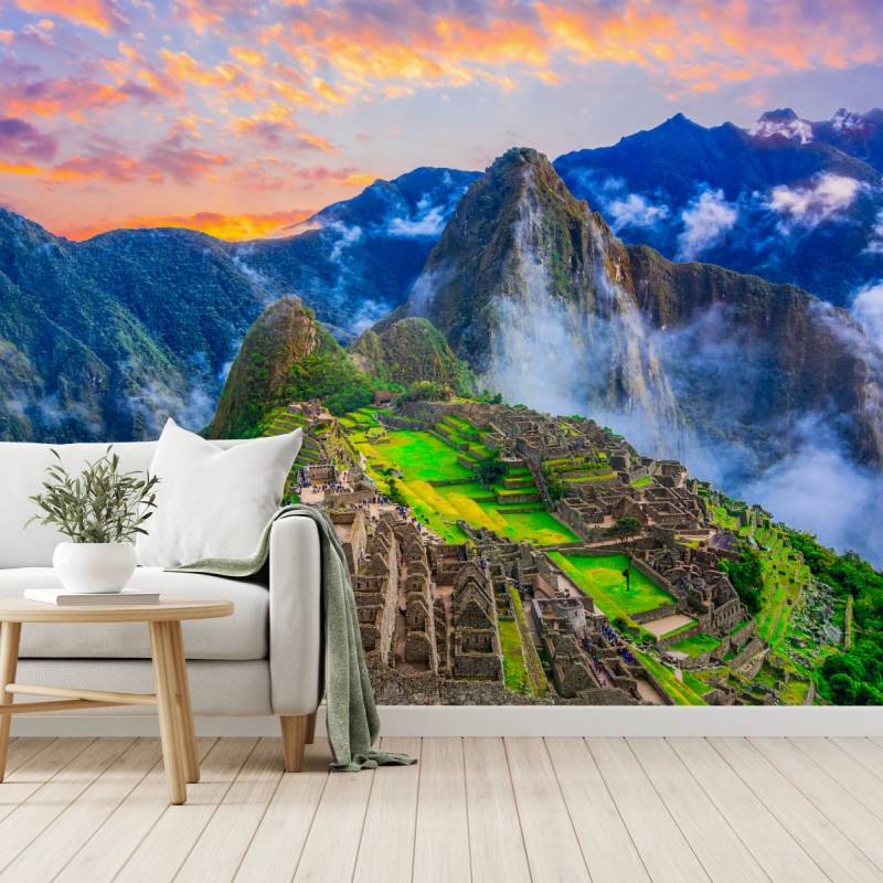 Fototapete sonnenuntergang über Machu Picchu antike Inka-zitadelle – Wallnifity®