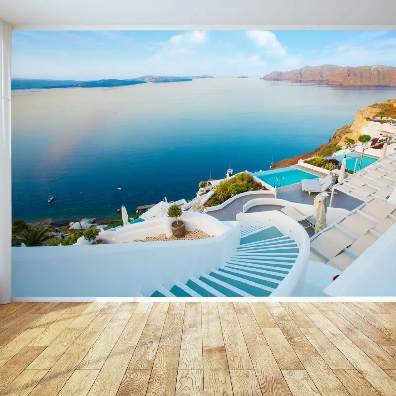 Fototapete Santorini meerblick terrasse – Wallnifity®