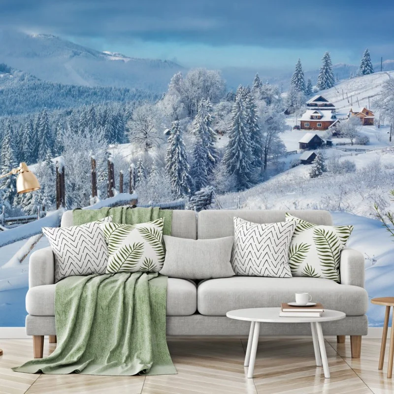 Fototapete winterweg zum alpendorf