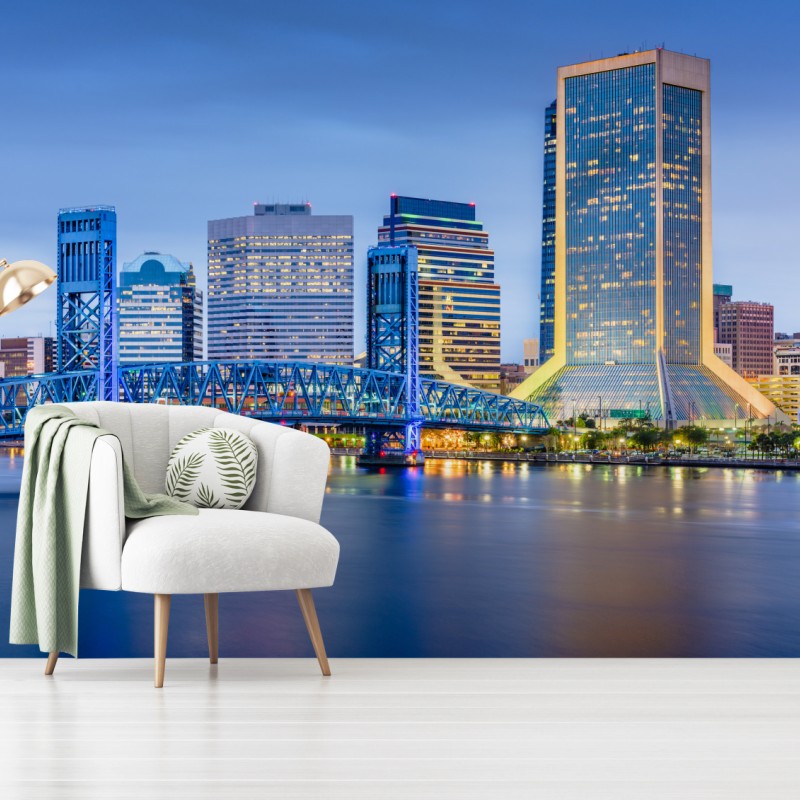 Fototapete Jacksonville skyline bei dämmerung – Wallnifity®