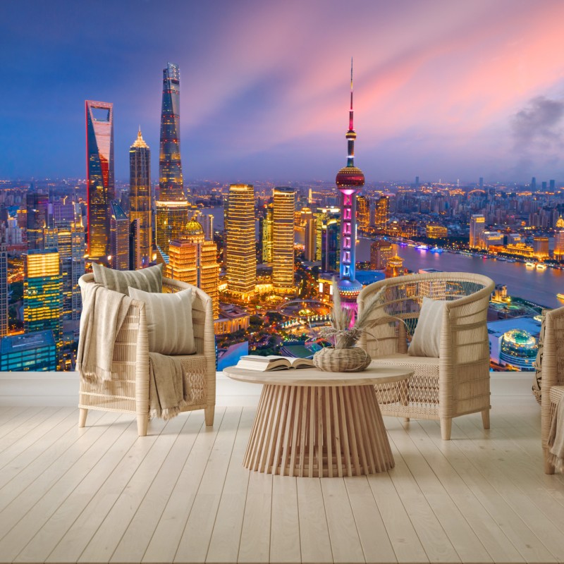 Fototapete Shanghai nächtliche skyline – Wallnifity®