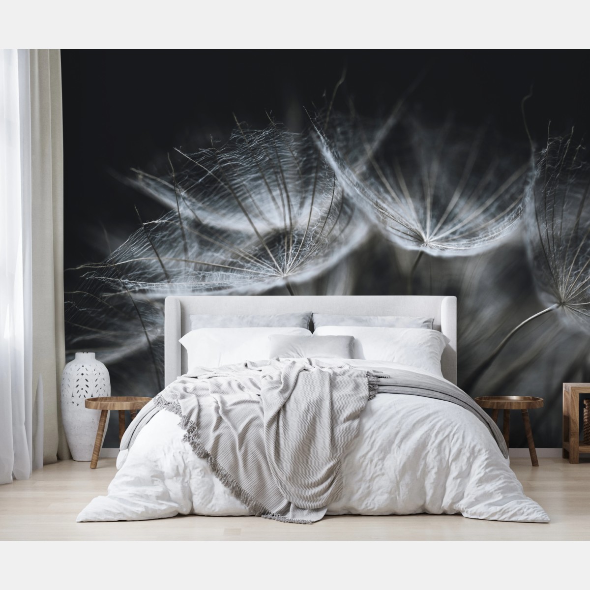 Fototapete zarte löwenzahnsamen in monochrom – Wallnifity®
