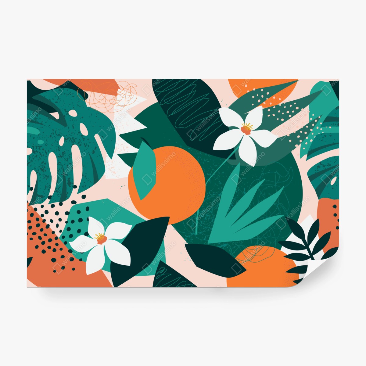 Fototapete tropische blätter und zitrus illustration – Wallnifity®