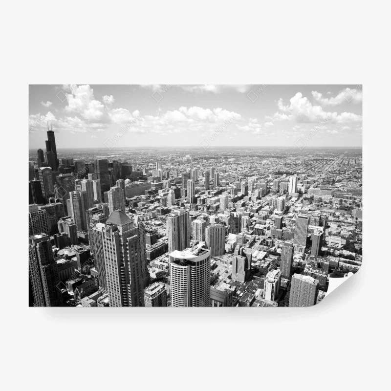 Fototapete Chicago skyline in graustufen
