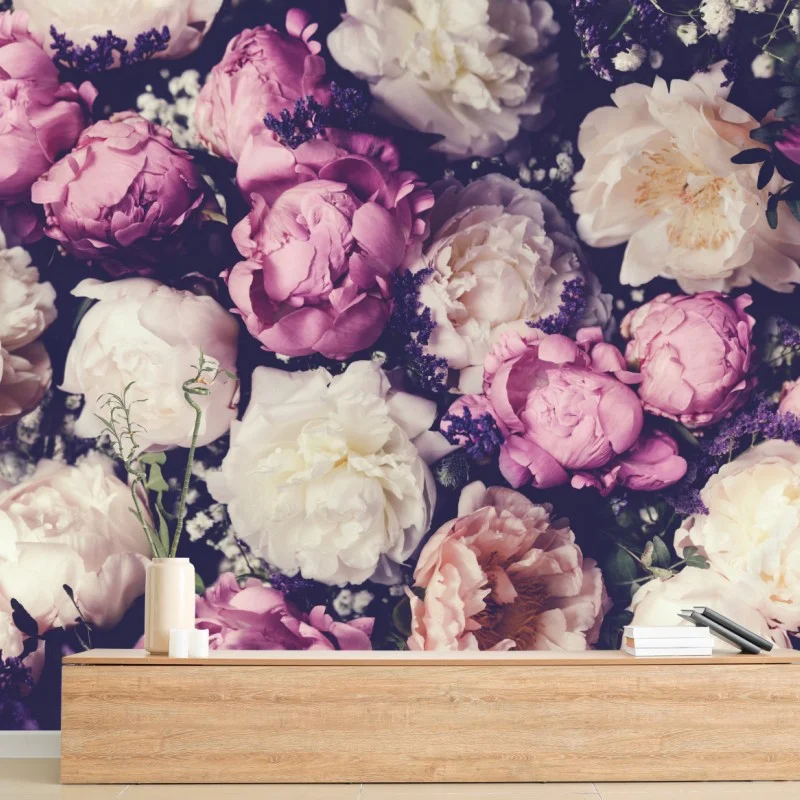 Fototapete romantischer pfingstrosenstrauß in pastelltönen – Wallnifity®