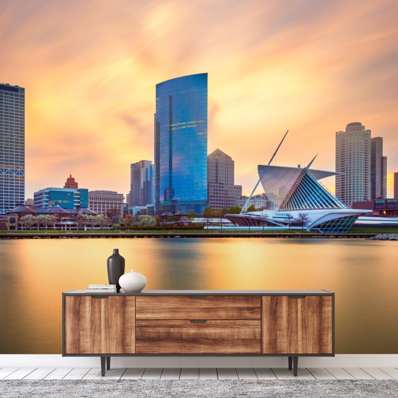 Fototapete Milwaukee skyline bei dämmerung – Wallnifity®