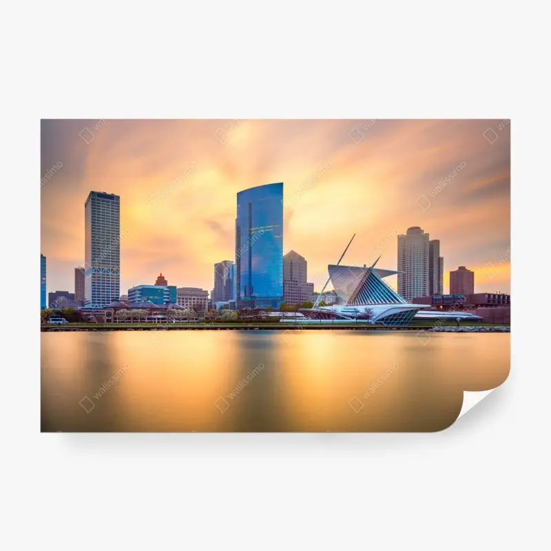 Fototapete Milwaukee skyline bei dämmerung
