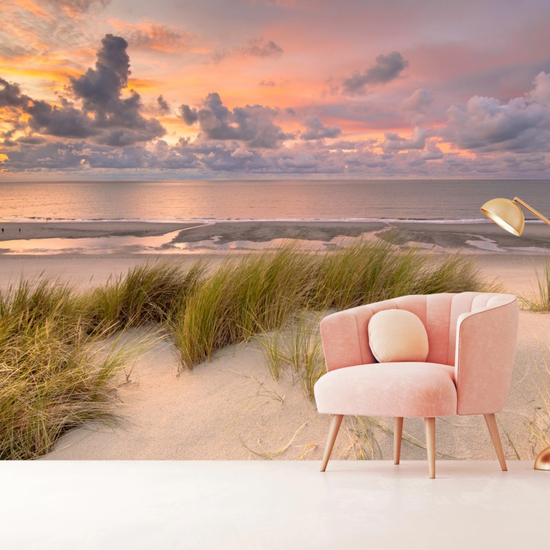 Fototapete sonnenuntergang über dünen in Zeeland – Wallnifity®