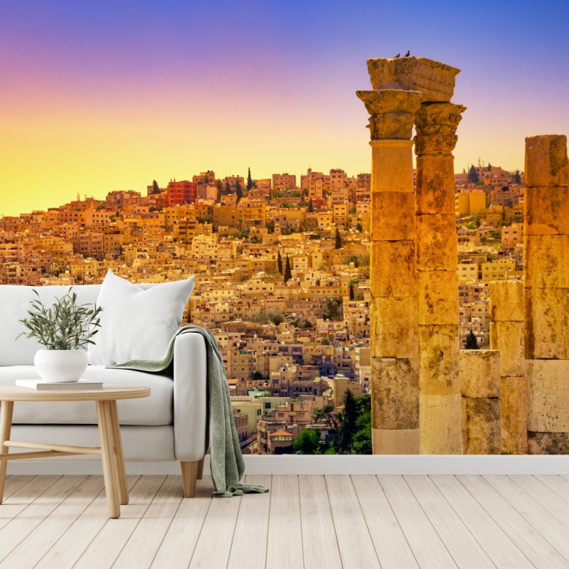 Fototapete goldene Amman skyline mit antiken säulen – Wallnifity®