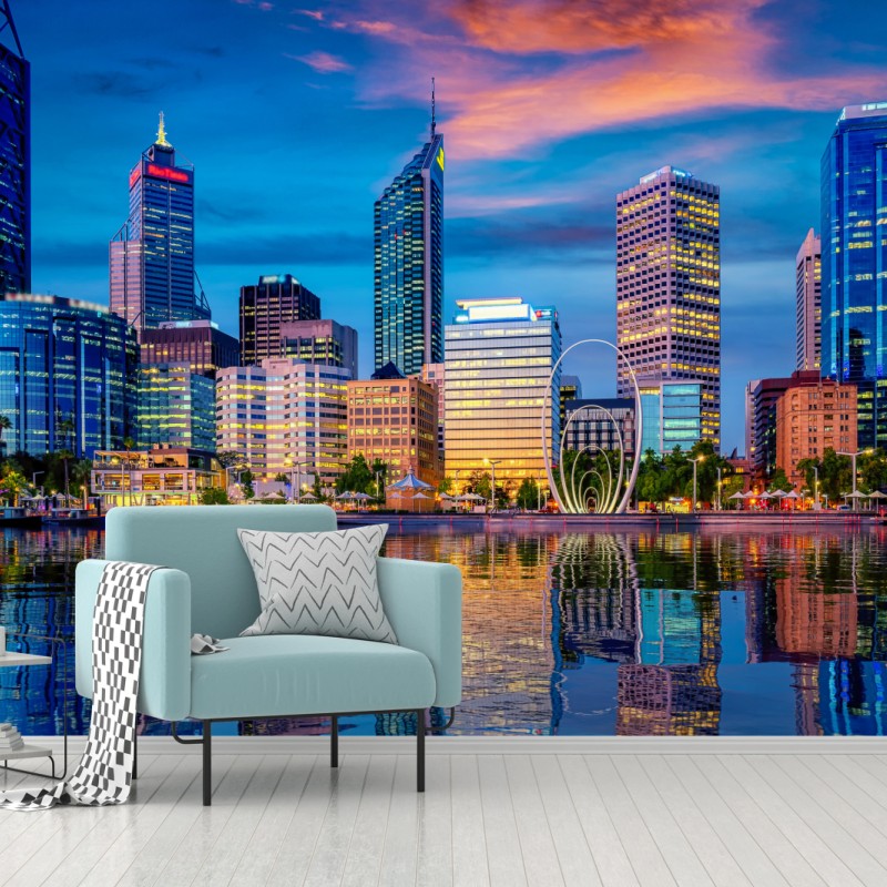 Fototapete Perth skyline bei sonnenuntergang – Wallnifity®