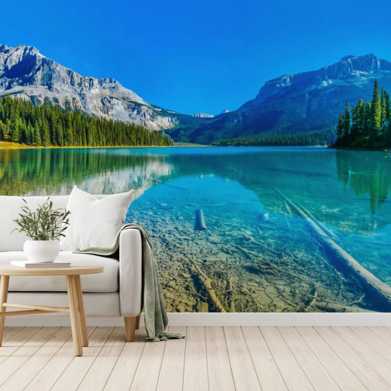 Fototapete türkises alpensee mit bergreflexionen