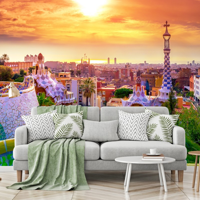 Fototapete sonnenuntergang über Park Güell in Barcelona – Wallnifity®