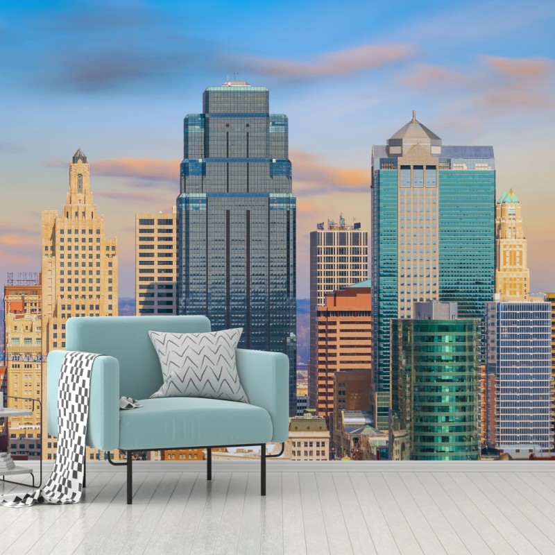 Fototapete Kansas City skyline bei sonnenuntergang – Wallnifity®