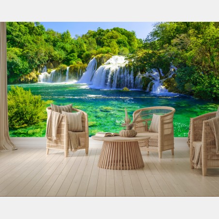 Fototapete smaragdgrüner wasserfall – Wallnifity®
