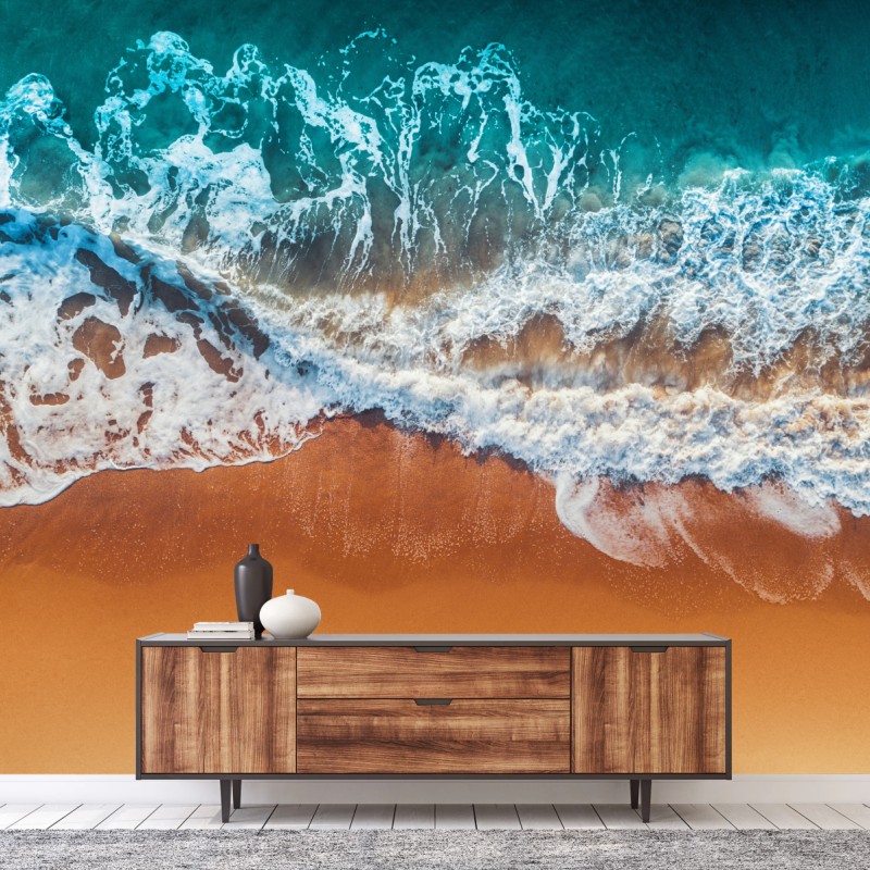 Fototapete luftaufnahme türkisfarbener wellen an einem sandstrand – Wallnifity®