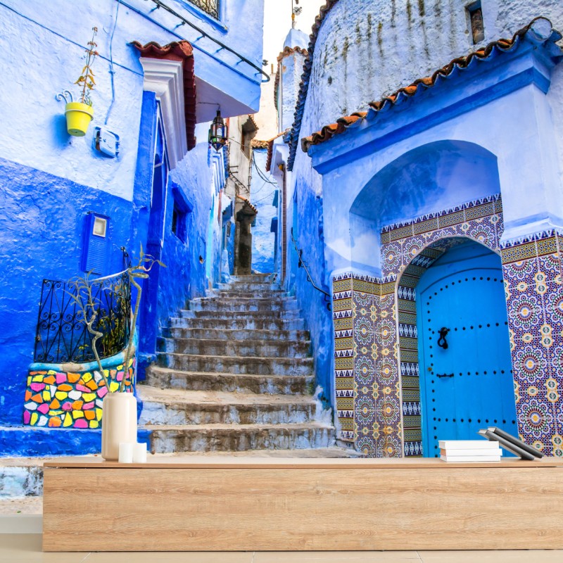 Fototapete blaue gasse in Chefchaouen, Marokko – Wallnifity®
