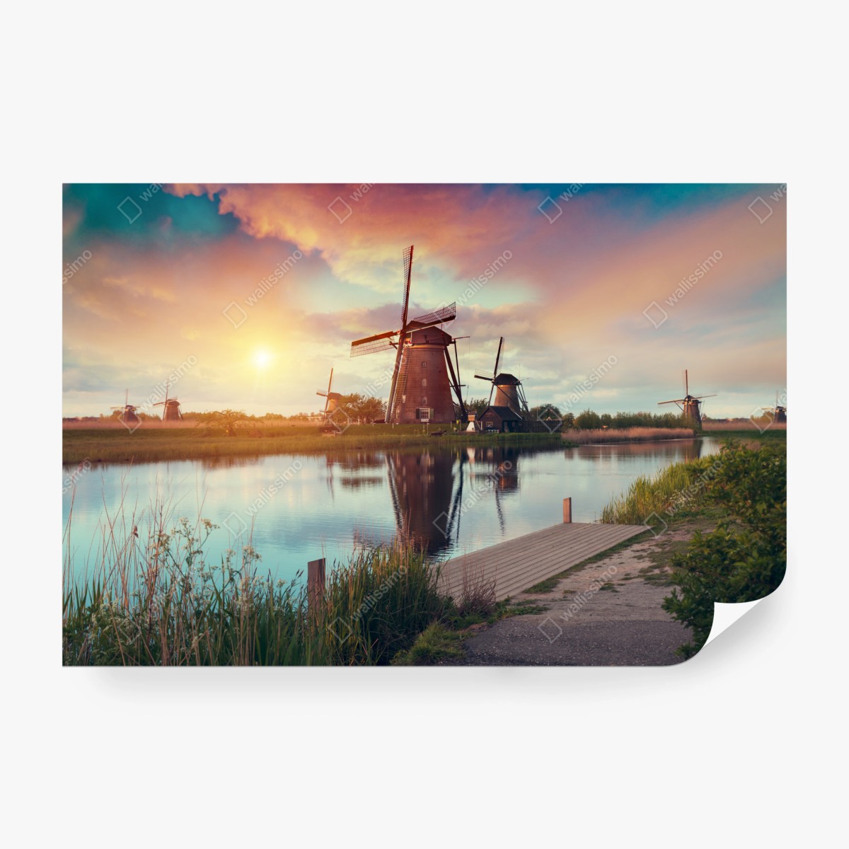 Fototapete sonnenuntergang über windmühlen in den Niederlanden – Wallnifity®