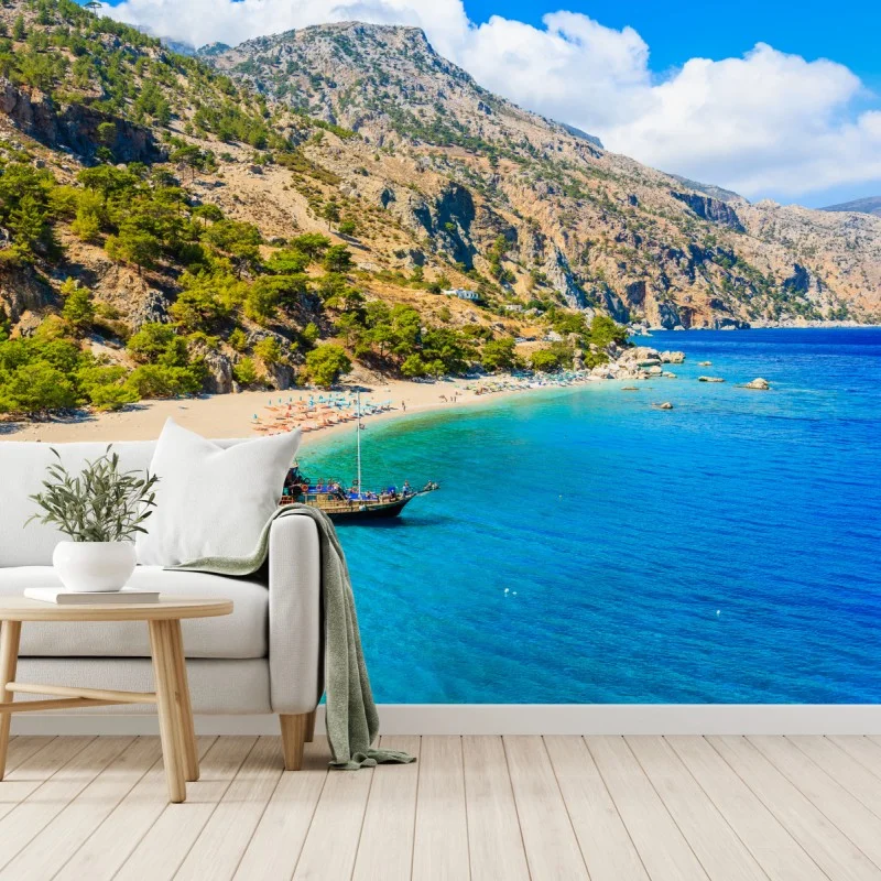 Fototapete segelboot am Apella strand, Karpathos