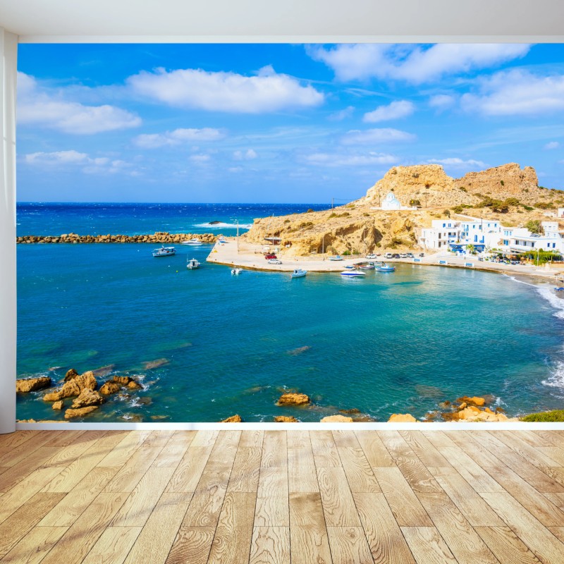 Fototapete sonniger hafen Finiki an der Küste von Karpathos – Wallnifity®