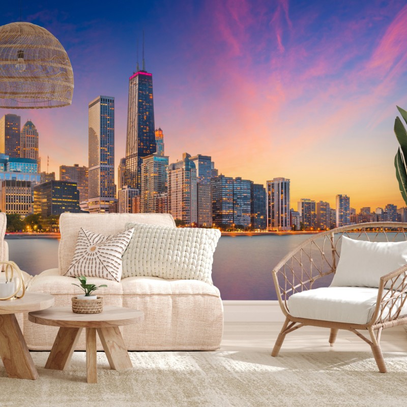 Fototapete Chicago skyline bei dämmerung – Wallnifity®